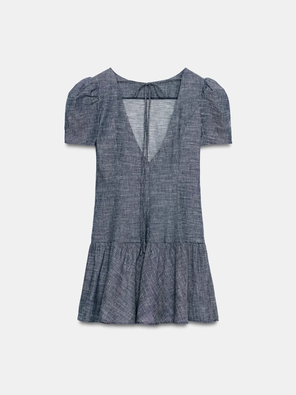 Zara Puff-Sleeve Mini Dress in Heathered Blue - Picture 7 of 8